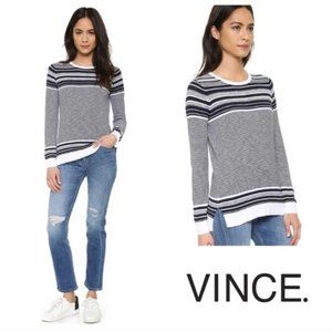 Vince Multi-Striped Long Sleeve Slub Sweater Small